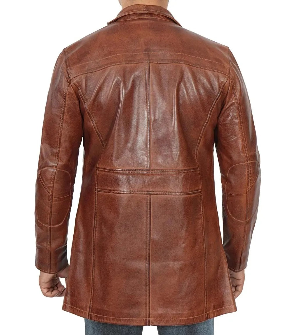 Men's Real Leather Blazer Jacket - Motorcycle Biker Genuine Leather Winter Coat - Leather Car Coat