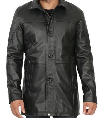 Men's Real Leather Blazer Jacket - Motorcycle Biker Genuine Leather Winter Coat - Leather Car Coat