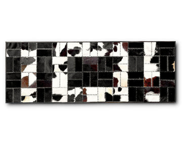 Mosaic Black & White Cowhide Runner – Hand-Laced Patchwork Hallway Rug