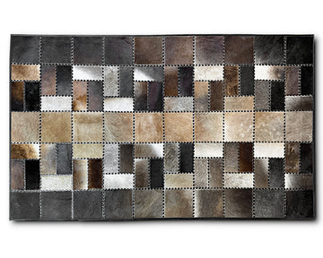 Multicolor Mosaic Cowhide Rug – Hand-Laced Geometric Patchwork Area Rug