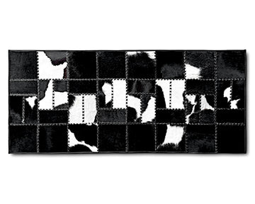 Noir & Ivory Cowhide Runner – Hand-Laced Mosaic Patchwork Hallway Rug