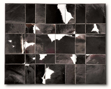 Onyx Black Cowhide Rug – Hand-Laced Spotted Patchwork Area Rug