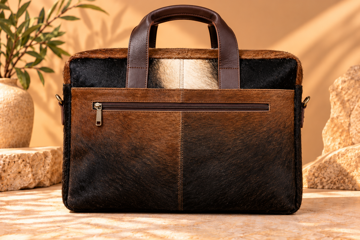Cowhide Laptop Briefcase Bag | Natural Cowhide Office Satchel Bag | Cowhide Messenger Bag | Cowhide File Bag | Documents Bag | OB27