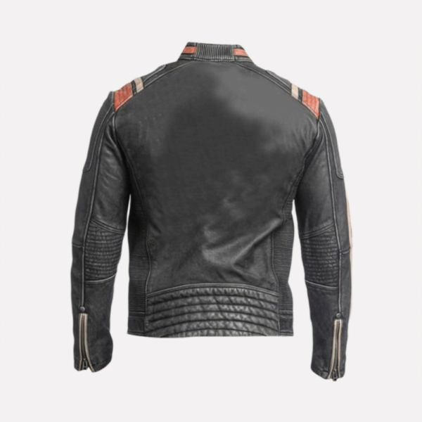 Men's Distressed Leather Jacket - Genuine Full Grain Leather Cafe Racer Jacket - Motorcycle Jacket