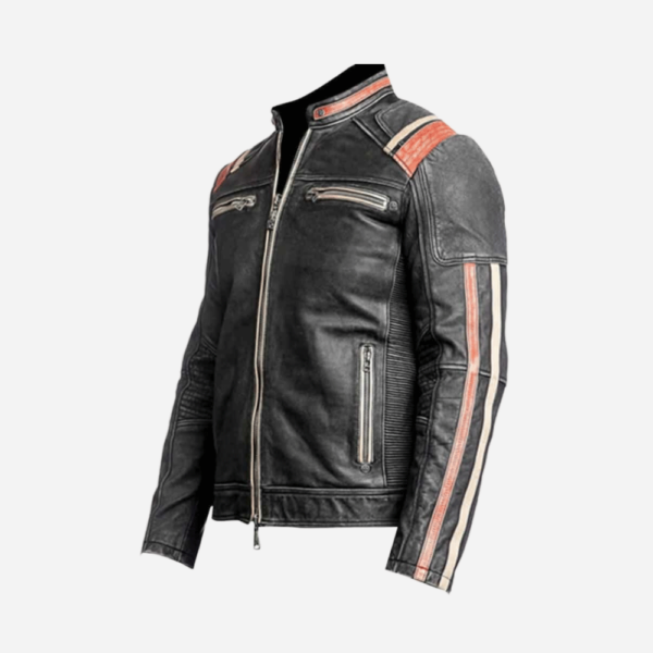 Men's Distressed Leather Jacket - Genuine Full Grain Leather Cafe Racer Jacket - Motorcycle Jacket
