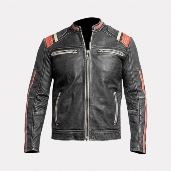 Men's Distressed Leather Jacket - Genuine Full Grain Leather Cafe Racer Jacket - Motorcycle Jacket