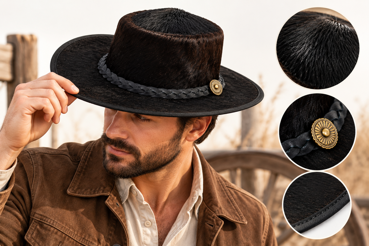 Cowboy Hat | Natural Cowhide Hat | Real Hair on Leather Hat | Western Cowboy Hat | Camel Cowboy Hat | Handmade Cow Skin Hat | Cowgirl hat | HAT5