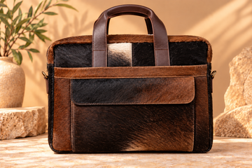 Cowhide Laptop Briefcase Bag | Natural Cowhide Office Satchel Bag | Cowhide Messenger Bag | Cowhide File Bag | Documents Bag | OB27