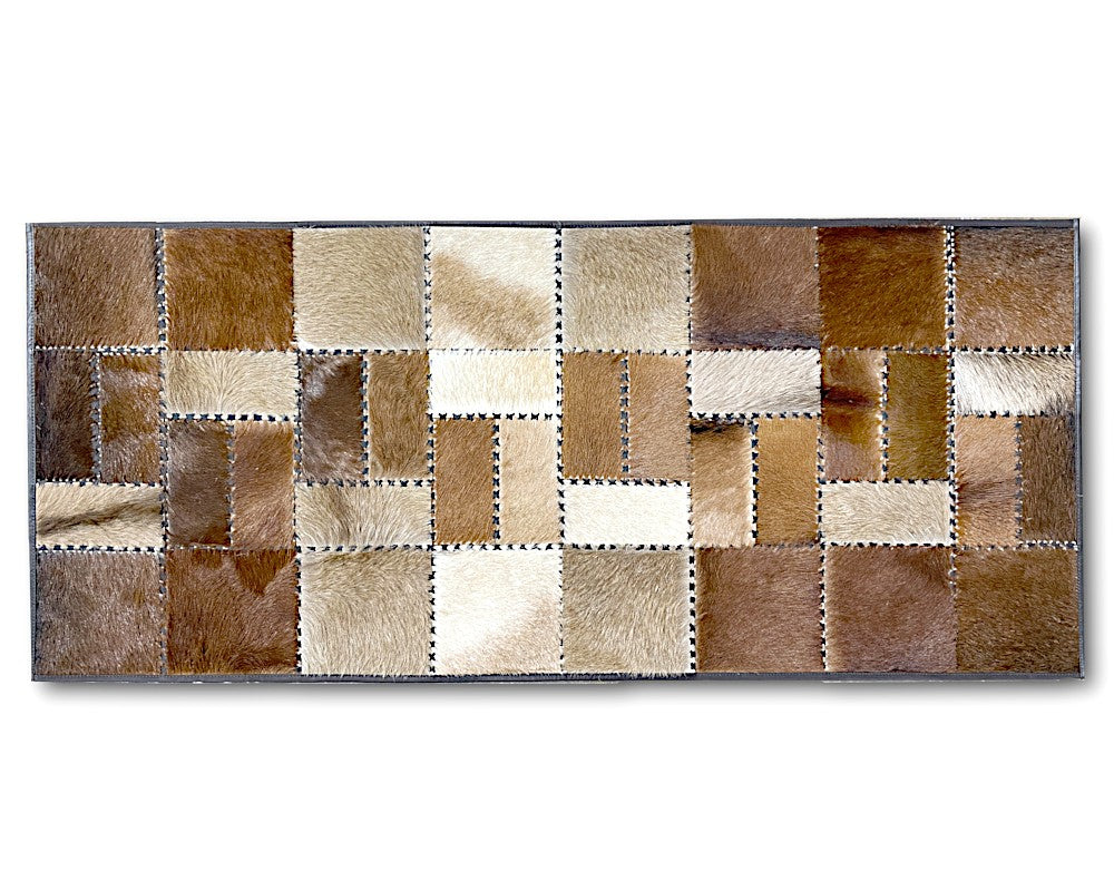 Sand & Ivory Cowhide Runner – Hand-Laced Mosaic Patchwork Hallway Rug