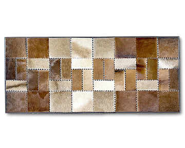 Sand & Ivory Cowhide Runner – Hand-Laced Mosaic Patchwork Hallway Rug