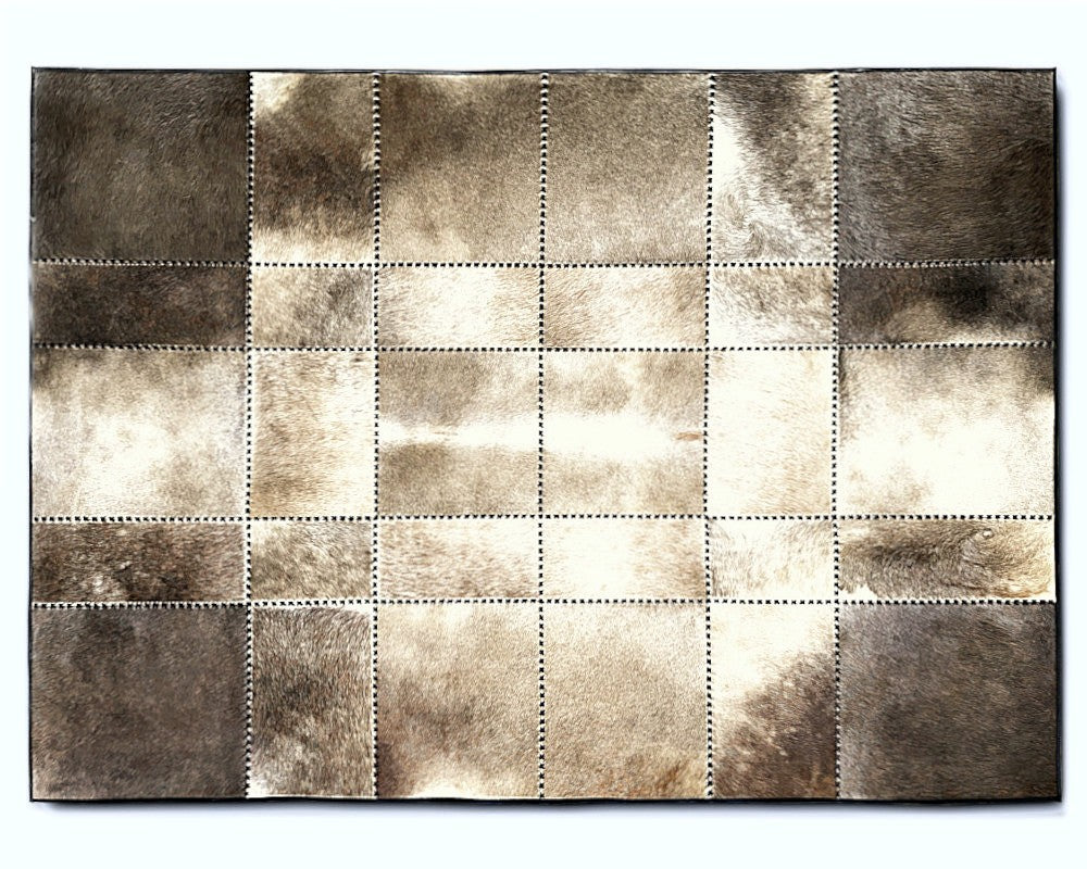 Sandstone Taupe Cowhide Rug – Hand-Laced Tonal Patchwork Area Rug