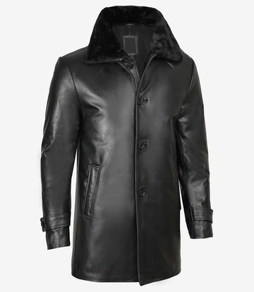 Men's Leather Winter Coat - Classic Style, Genuine Leather, Casual Outerwear