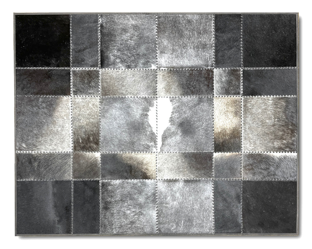 Silver Grey Cowhide Rug – Hand-Laced Monochrome Patchwork Area Rug