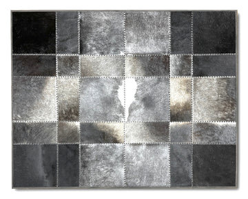 Silver Grey Cowhide Rug – Hand-Laced Monochrome Patchwork Area Rug