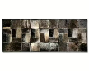 Smoke Grey Cowhide Runner – Hand-Laced Mosaic Patchwork Hallway Rug