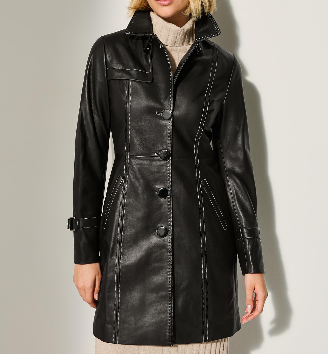 Women's Genuine Leather Long Coat - Leather Trench for Girls - Luxury Leather Duster Coat