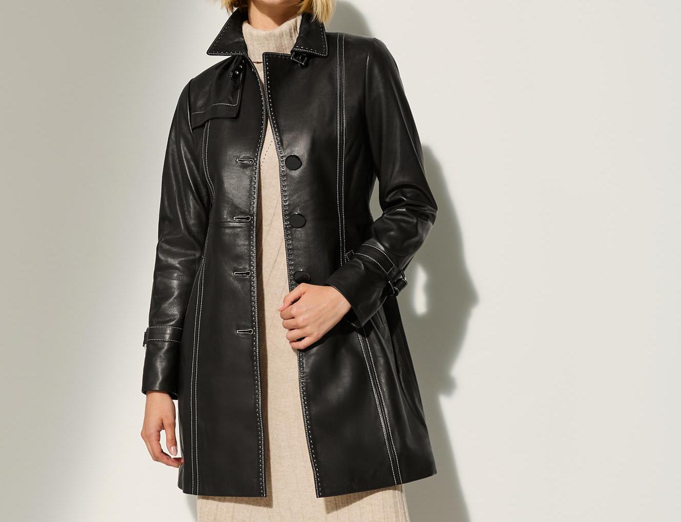 Women's Genuine Leather Long Coat - Leather Trench for Girls - Luxury Leather Duster Coat