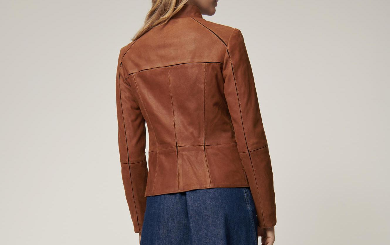 Women Unique Style Sporty Leather Jacket, Female's Leather Moto Racer Jacket with stretch lining and seams