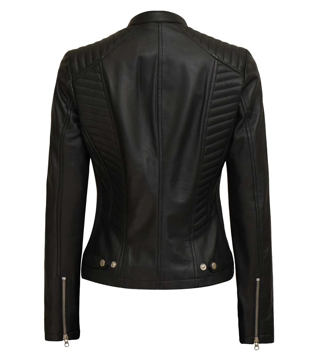 Women's Luxury Lambskin Leather Jacket - Classic Biker Style, Girls Slim Fit Cafe Racer Jacket