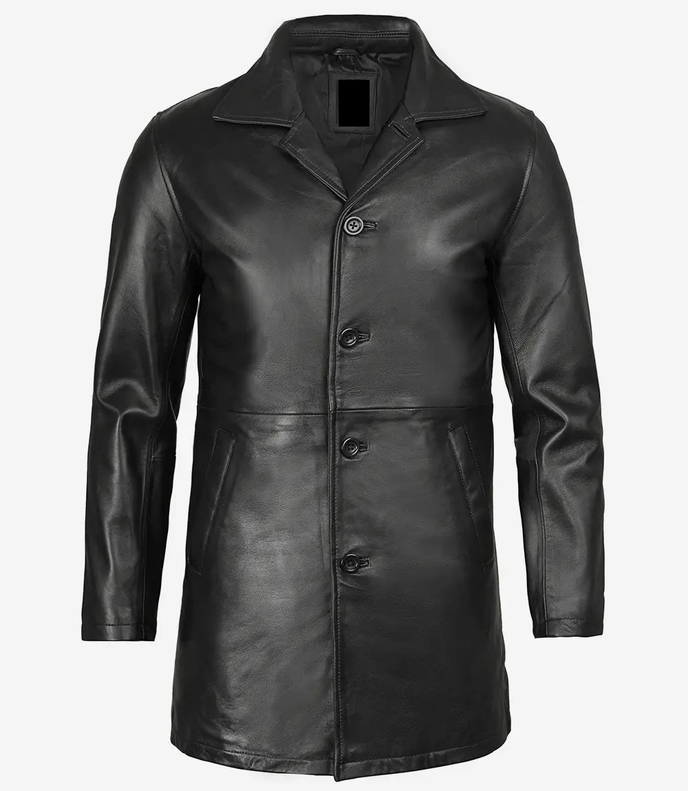 Men's Leather Winter Coat - Classic Biker Style, Genuine Leather, Casual Outerwear