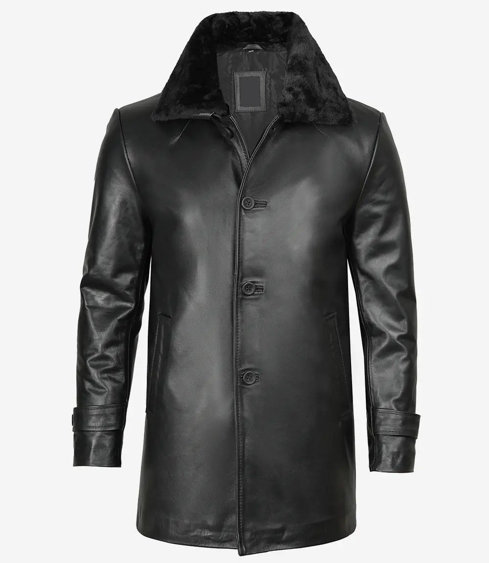 Men's Leather Winter Coat - Classic Style, Genuine Leather, Casual Outerwear
