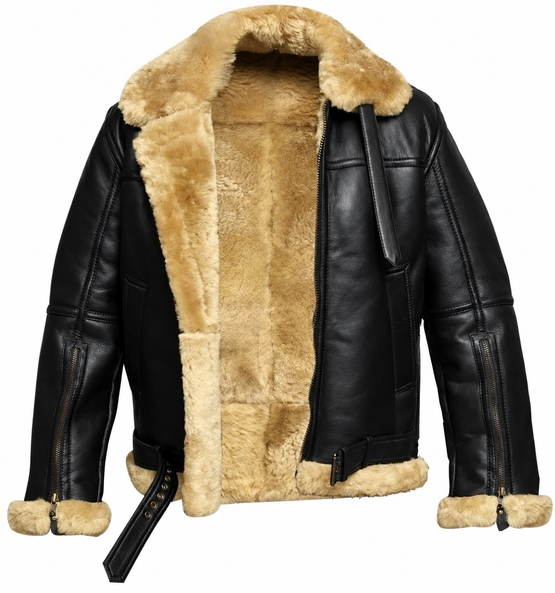 Front view of the Men's Classic Aviator Bomber Jacket with Fur Collar Zip.