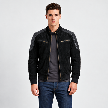 Men’s Leather Bomber Jacket with Quilted Shoulders