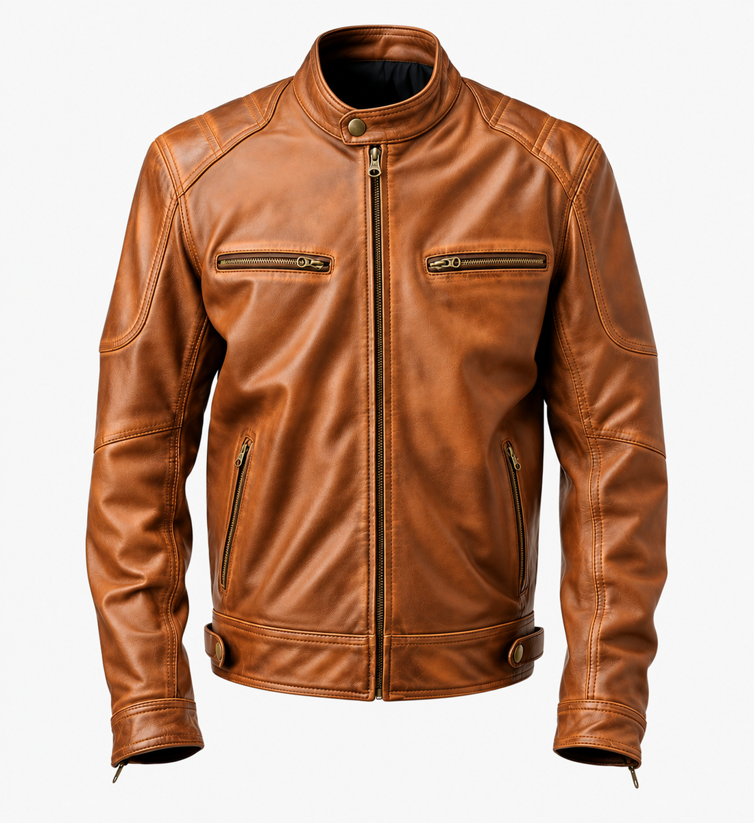 Front view of the Genuine Vintage Distressed Sheepskin Leather Jacket.