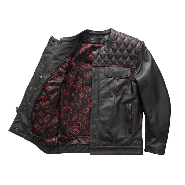 Men's Biker Leather Jacket - Genuine Full Grain Leather Cafe Racer Jacket - Motorcycle Jacket