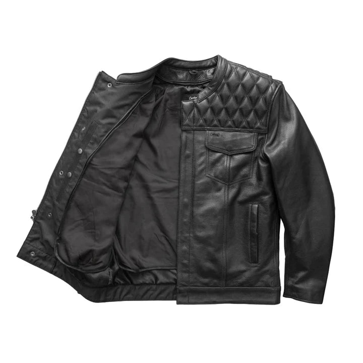 Men's Biker Leather Jacket - Genuine Full Grain Leather Cafe Racer Jacket - Motorcycle Jacket