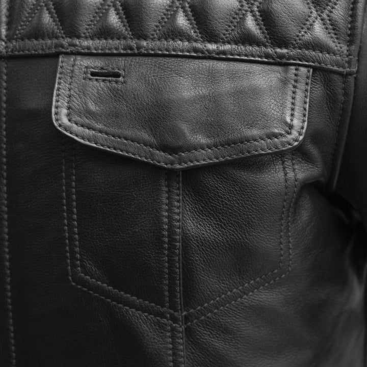 Men's Biker Leather Jacket - Genuine Full Grain Leather Cafe Racer Jacket - Motorcycle Jacket