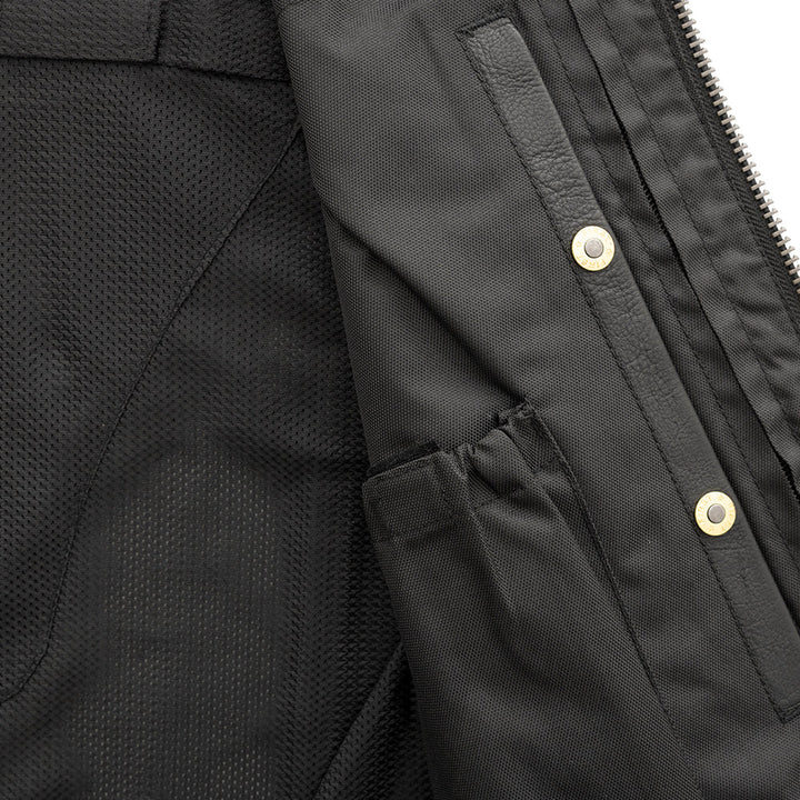 Men's Black Motorcycle Club Style Leather Vest - Western Style Biker Vest - Real Leather Waistcoat