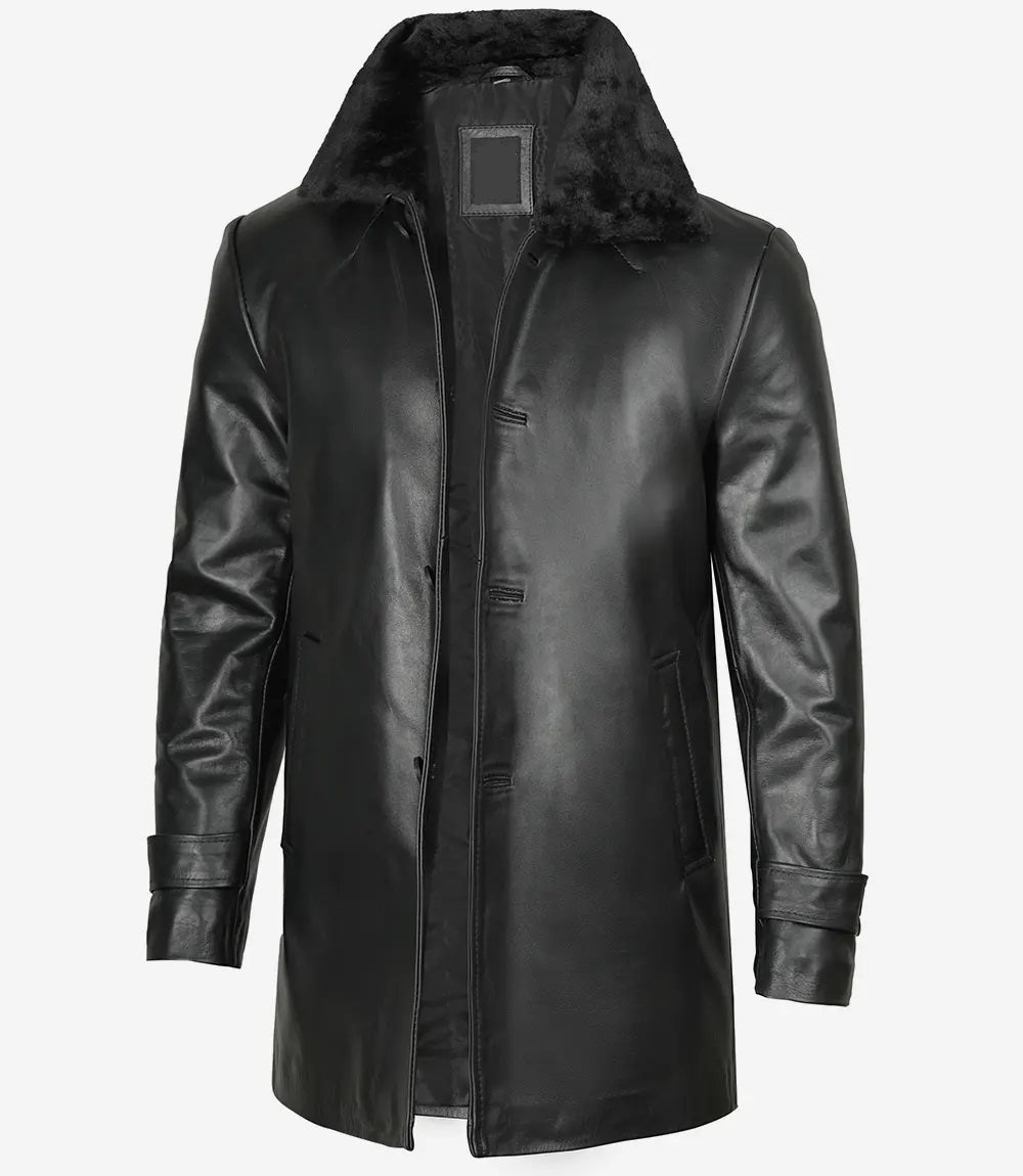 Men's Leather Winter Coat - Classic Style, Genuine Leather, Casual Outerwear