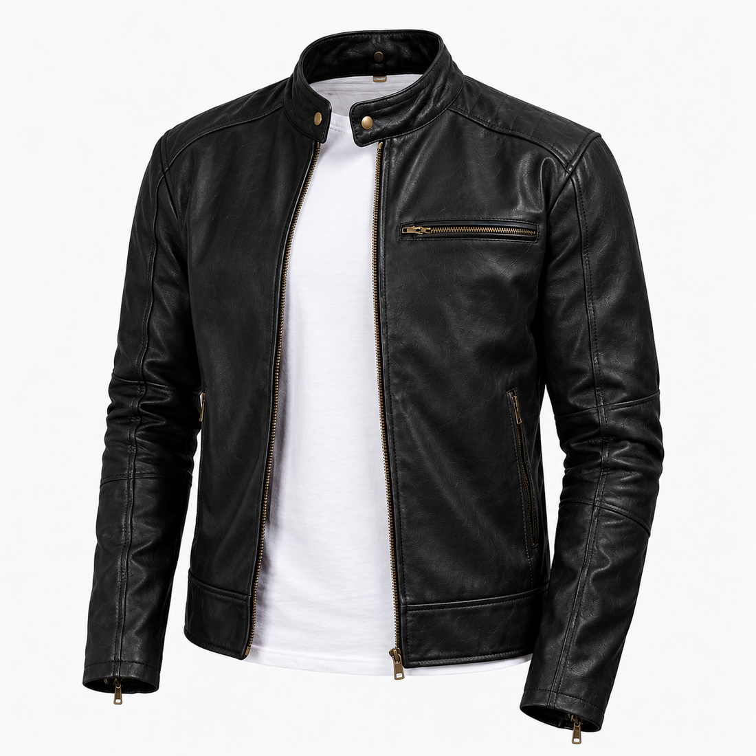 Front view of the Vintage Pull-Up Cowhide Leather Rider Jacket.