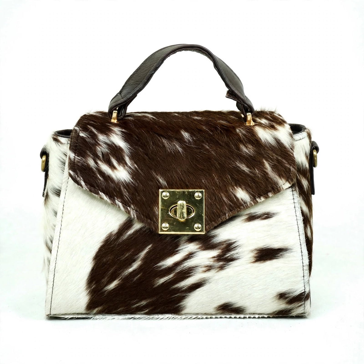 Cowhide Mini Hand Bag with Strap | 100% Natural Cowhide Top Handle Bag | Real Hair On Cowhide Leather Ladies Bag | Cow Skin Small Hand Bag