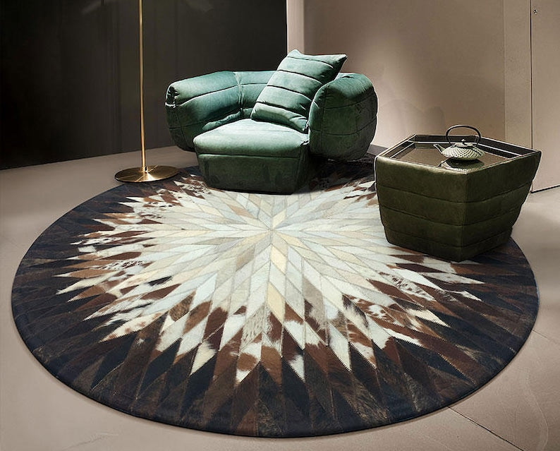 HANDMADE 100% Natural COWHIDE RUG | Patchwork Cowhide Area Rug | Hair on Leather Cowhide Carpet | PR95B