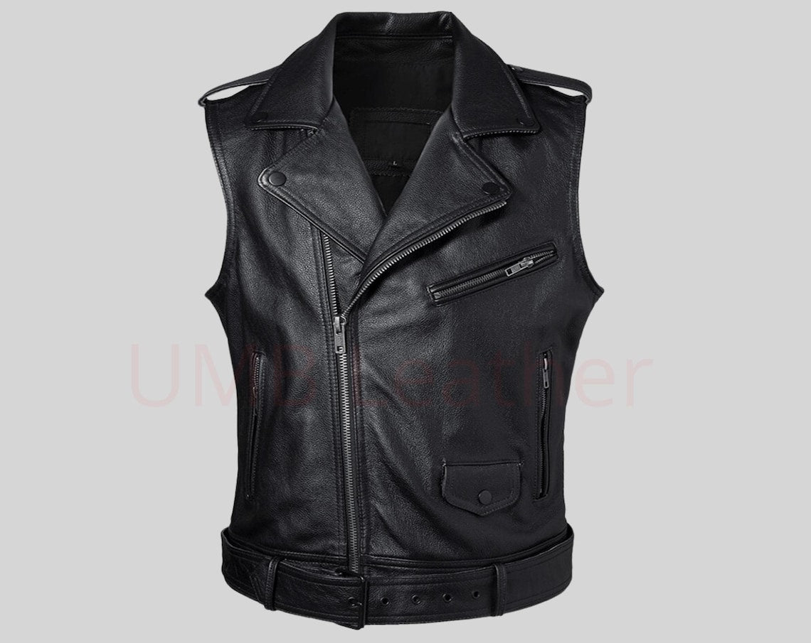 Real Cowhide Leather Vest | Handmade Leather Vest for Men | Genuine Cow Skin Biker Vest