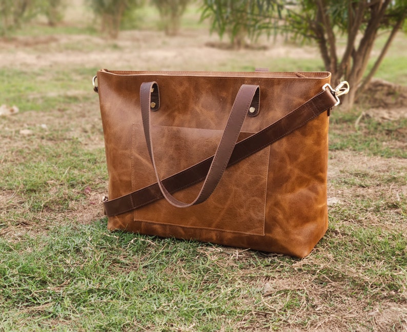 Classic Leather Tote for Women – Handbag, Purse, Work Bag, Gift for Wife or Girlfriend