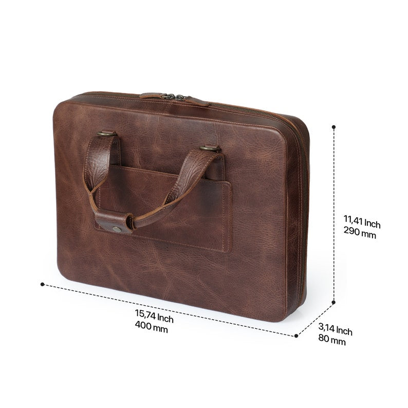 Real Leather Travel 16” Laptop Office Briefcase Satchel Portfolio Document Notebook Tablet Messenger Unisex Bag