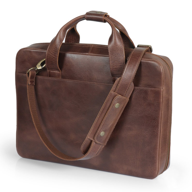 Real Leather Travel 16” Laptop Office Briefcase Satchel Portfolio Document Notebook Tablet Messenger Unisex Bag