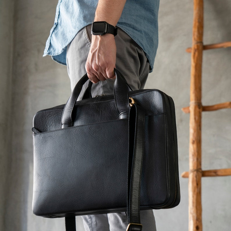 Real Leather Travel 16” Laptop Office Briefcase Satchel Portfolio Document Notebook Tablet Messenger Unisex Bag