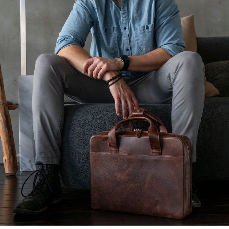 Real Leather Travel 16” Laptop Office Briefcase Satchel Portfolio Document Notebook Tablet Messenger Unisex Bag
