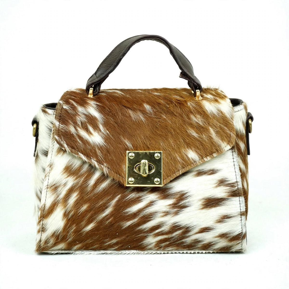 Cowhide Mini Hand Bag with Strap | 100% Natural Cowhide Top Handle Bag | Real Hair On Cowhide Leather Ladies Bag | Cow Skin Small Hand Bag