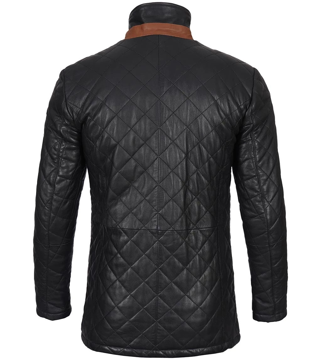 Men's Winter Quilted Leather Coat - Classic Style, Genuine Leather Car Coat