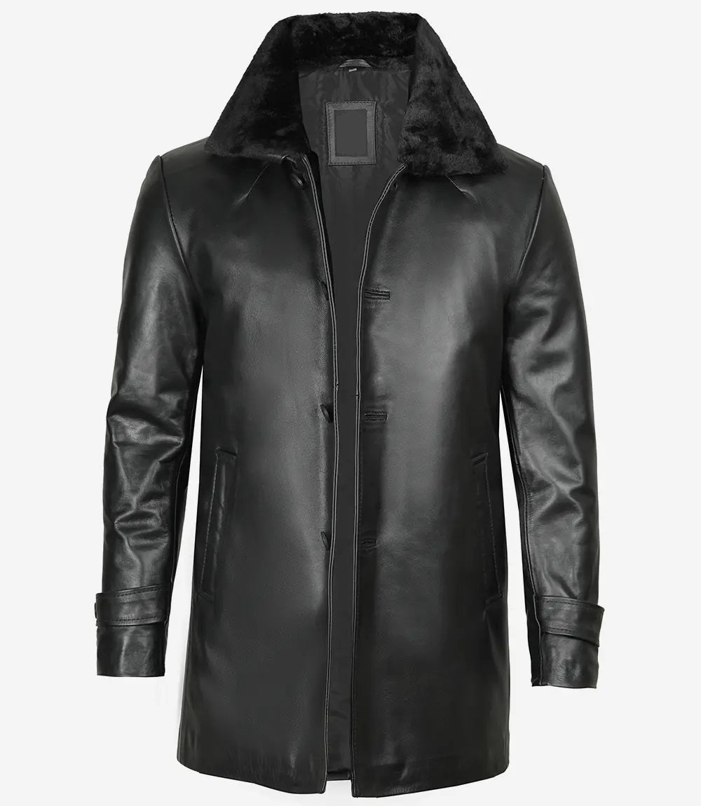 Men's Leather Winter Coat - Classic Style, Genuine Leather, Casual Outerwear