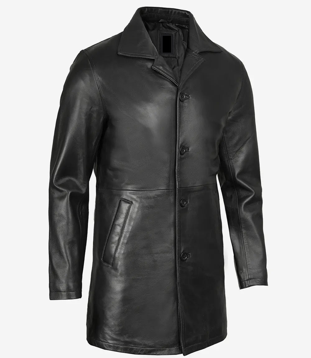 Men's Leather Winter Coat - Classic Biker Style, Genuine Leather, Casual Outerwear