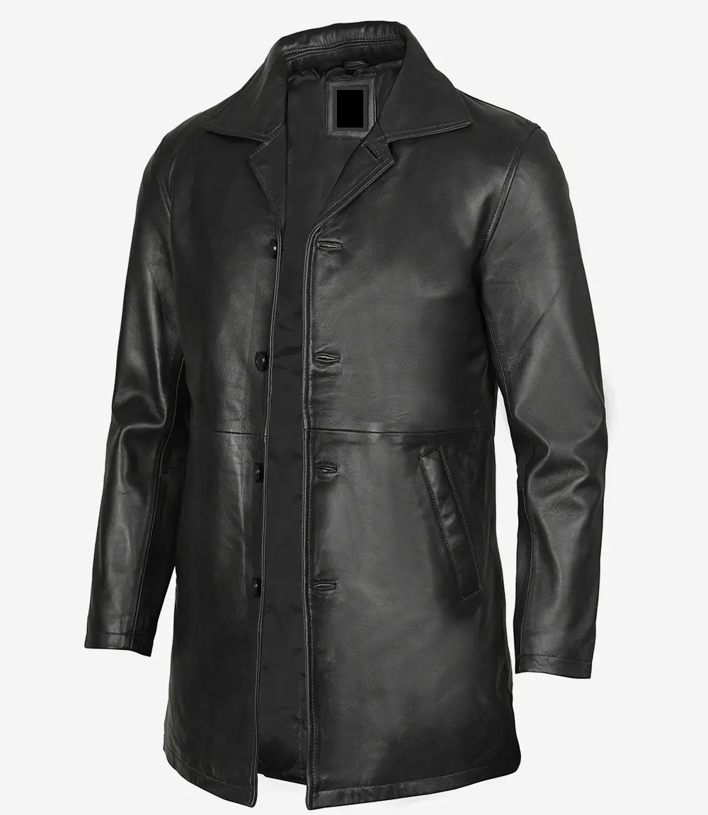 Men's Leather Winter Coat - Classic Biker Style, Genuine Leather, Casual Outerwear