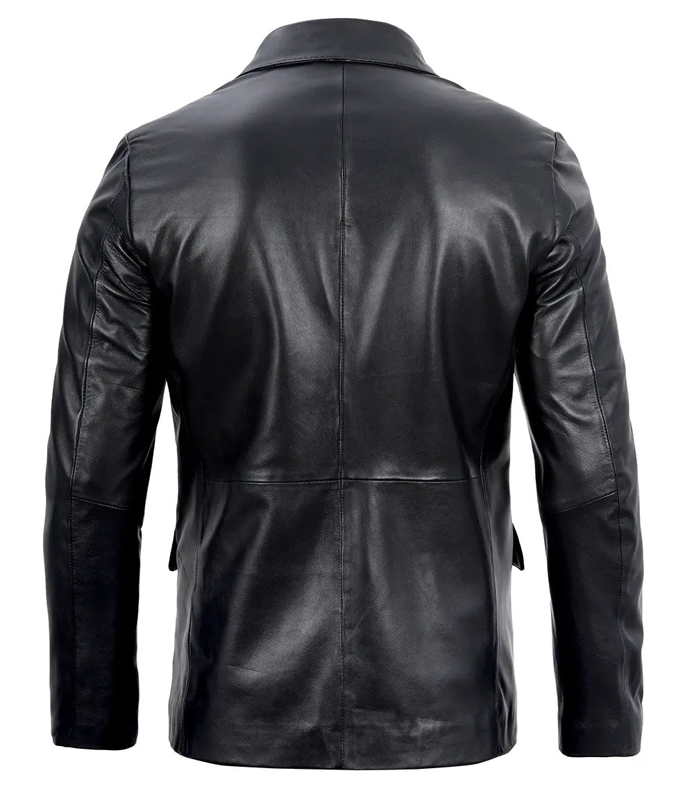 Men's Real Leather Blazer Jacket - Motorcycle Biker Genuine Leather Blazer Jacket