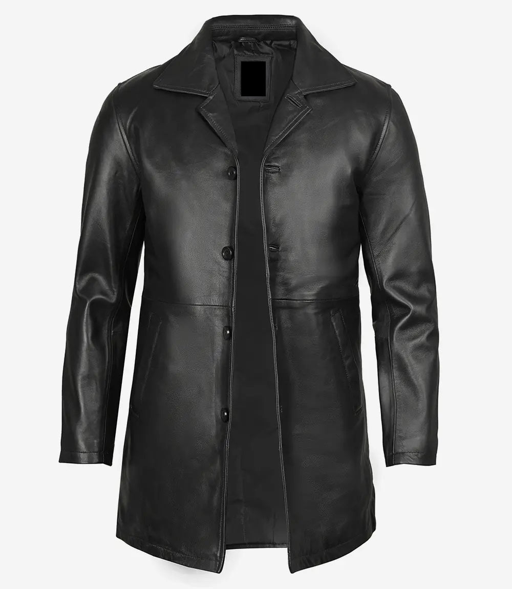 Men's Leather Winter Coat - Classic Biker Style, Genuine Leather, Casual Outerwear