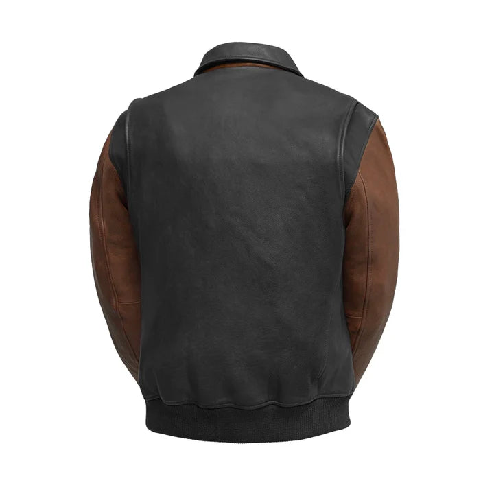 Men's Motorcycle Bomber Two Tone Leather Jacket - Genuine Lambskin Leather Cafe Racer Jacket - Biker Jacket